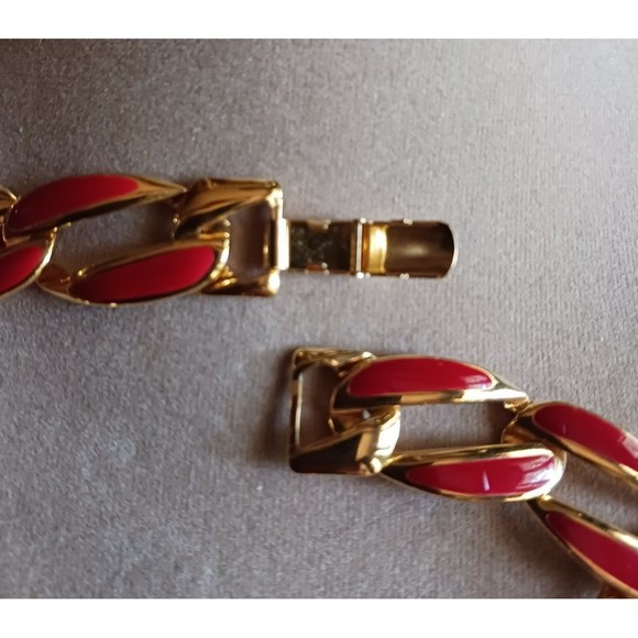 Napier Gold with Red Enamel Link Necklace - Picture 4 of 7